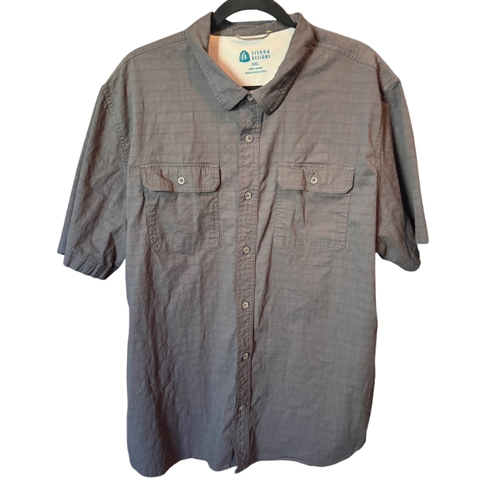 Sierra Designs Mens XXL‎ Grey Short Sleeve Button Up Hiking Shirt Gorpcore
